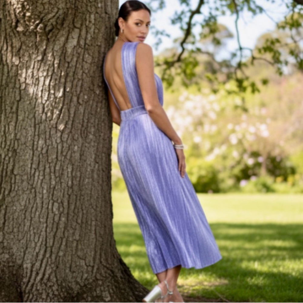 Sabina Musayev Shiraz Shimmering Purple Halter Dress Size Large - Picture 3 of 9